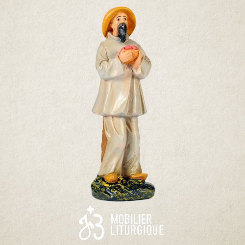 Personnage de cr�che : Paysan � la corbeille, en pl�tre color�