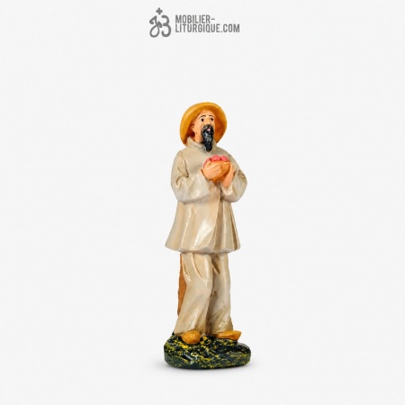Personnage de cr&egrave;che : Paysan &agrave; la corbeille, en pl&acirc;tre color&eacute;