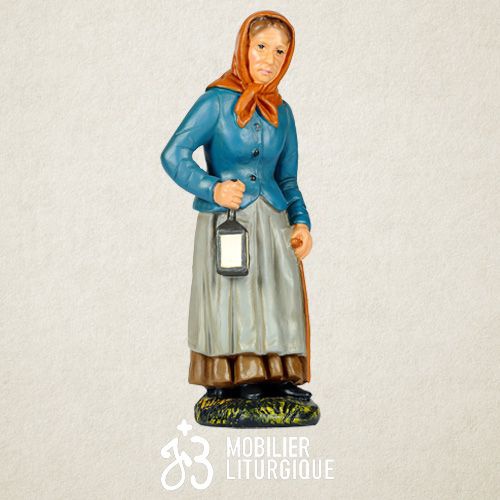 Personnage de cr�che : Paysanne � la lanterne, en pl�tre color�