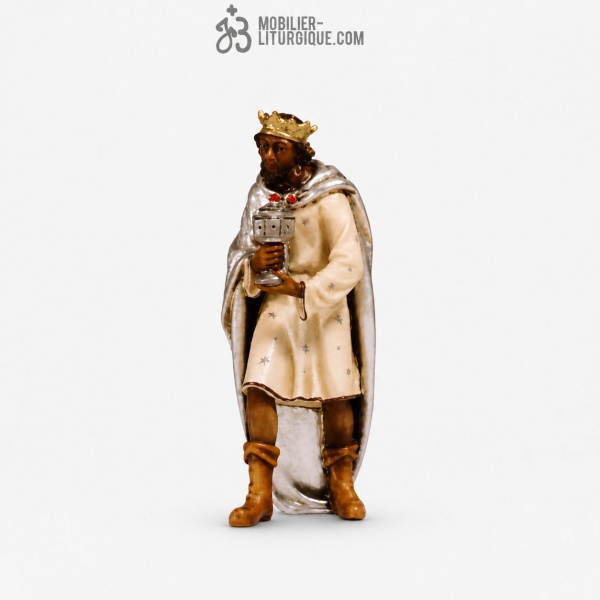 Personnage de cr�che : Roi Mage Maure en bois d�cor�