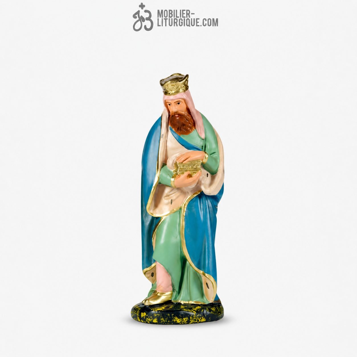 Personnage de cr&egrave;che : Roi Mage Melchior, en pl&acirc;tre color&eacute;