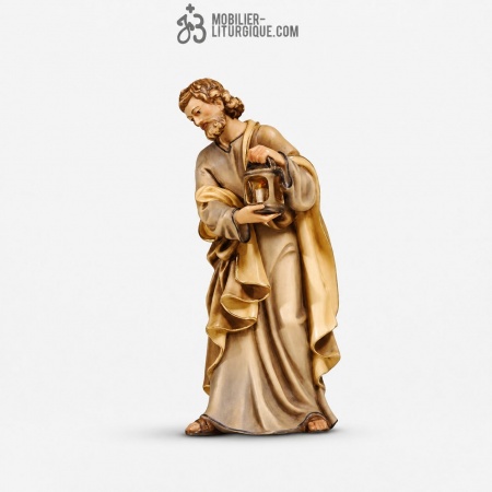 Personnage de cr&egrave;che : Saint Joseph en bois d&eacute;cor&eacute;