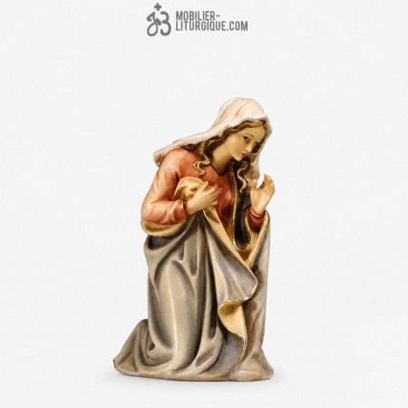 Personnage de cr&egrave;che : Vierge Marie en bois d&eacute;cor&eacute;