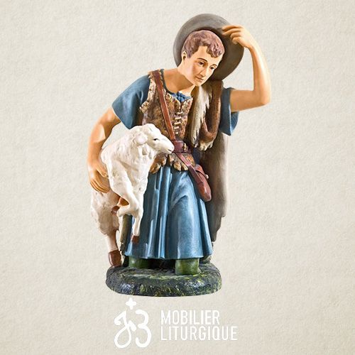 Personnage pour cr�che de 85 cm : Berger � genoux avec mouton
