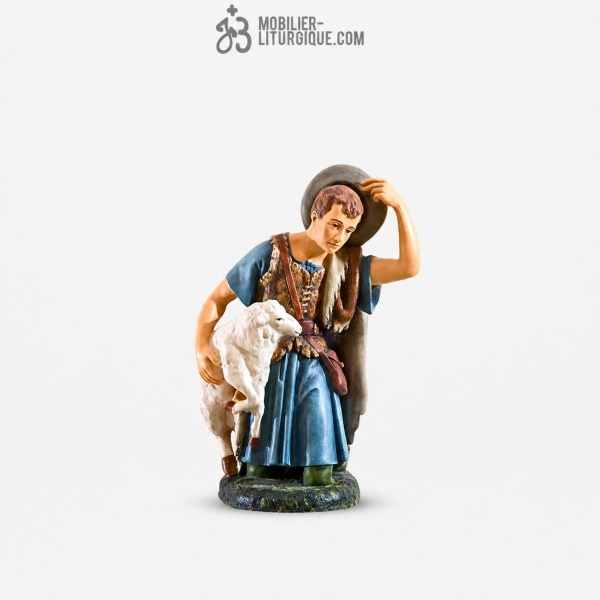 Personnage pour cr�che de 85 cm : Berger � genoux avec mouton