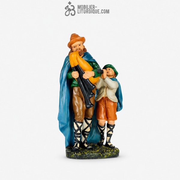 Personnages de cr�che : Bergers musiciens, en pl�tre color�