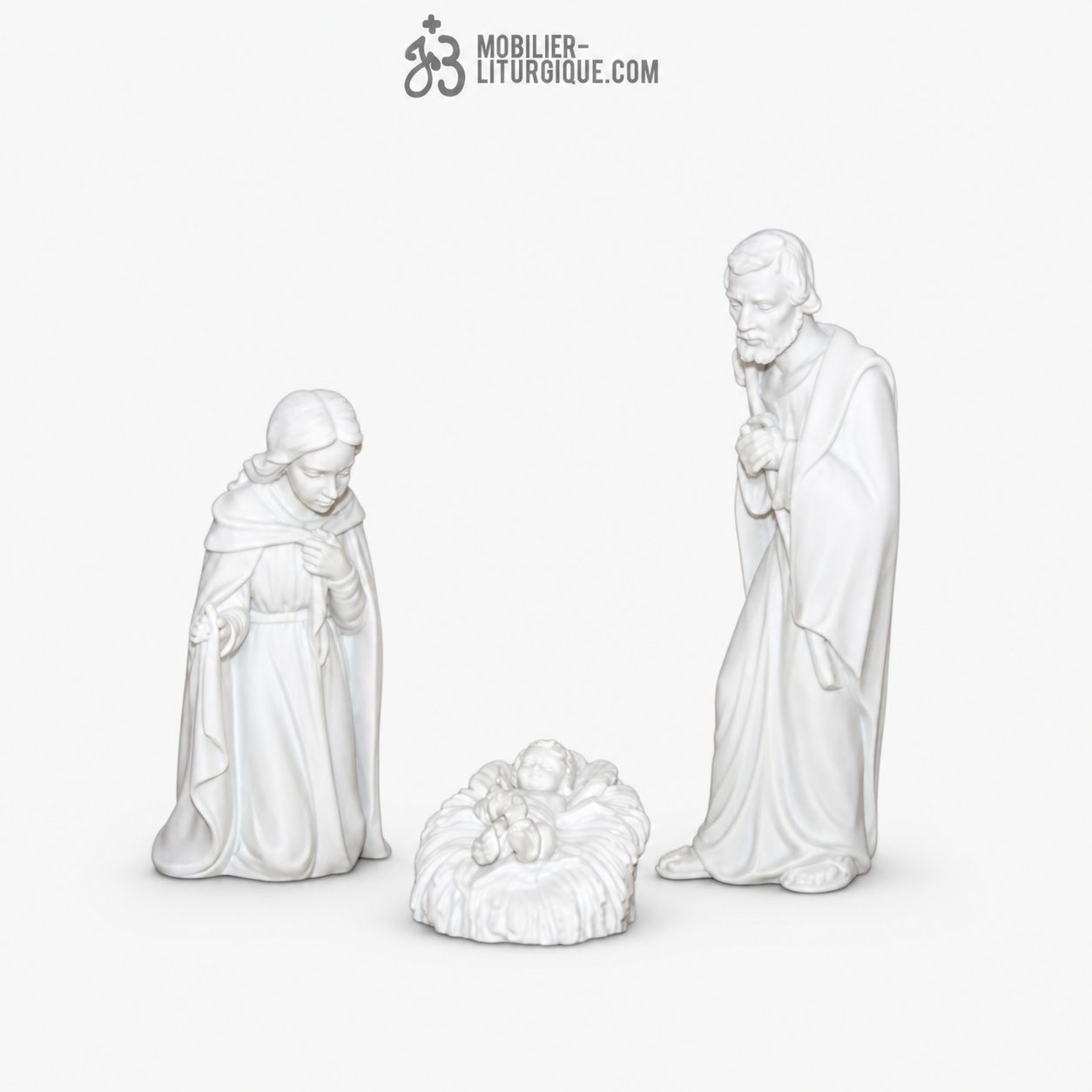 Personnages de cr&egrave;che : Sainte Famille, en marbre blanc
