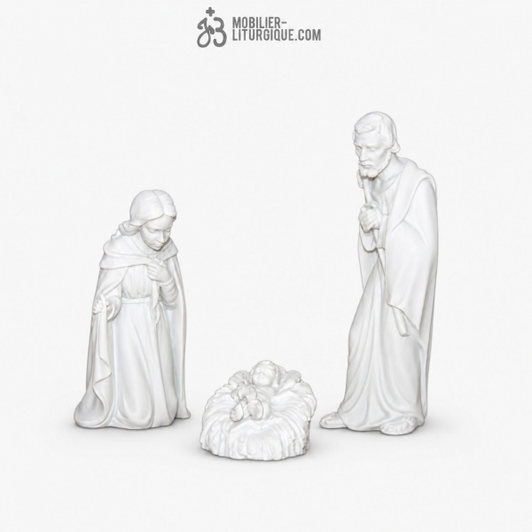 Personnages de cr�che : Sainte Famille, en marbre blanc