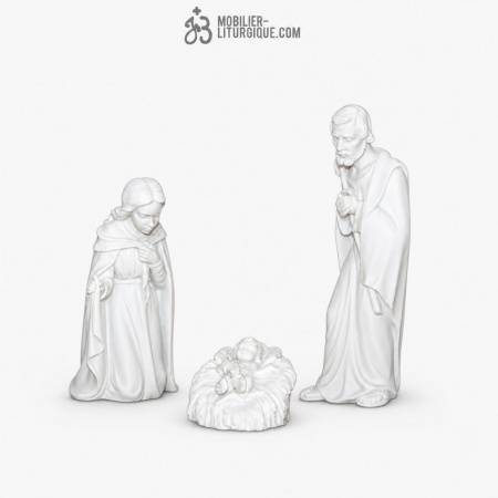 Personnages de cr&egrave;che : Sainte Famille, en marbre blanc