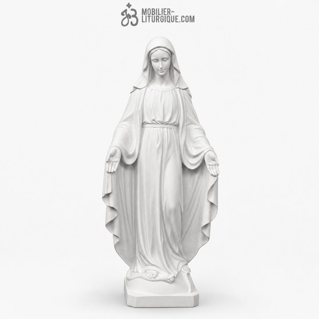 Statue  de la Vierge Miraculeuse en marbre blanc reconstitu&eacute; 100 cm