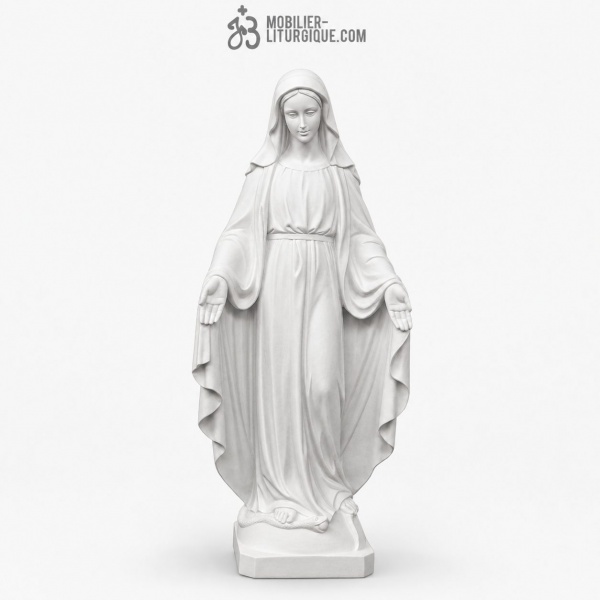 Statue  de la Vierge Miraculeuse en marbre blanc reconstitu� 100 cm