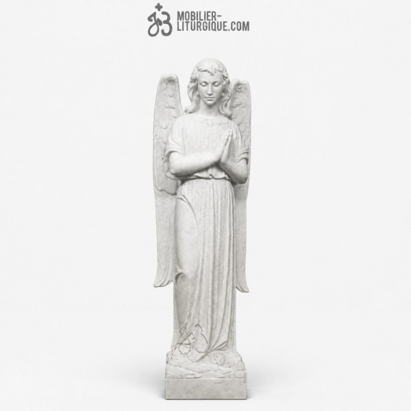 Statue Ange en marbre blanc base r�sine, 90 cm