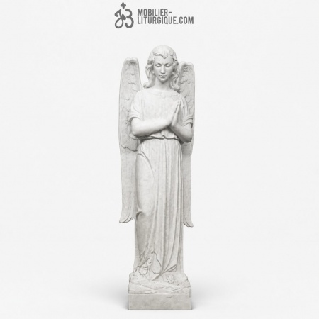 Statue Ange en marbre blanc base r&eacute;sine, 90 cm
