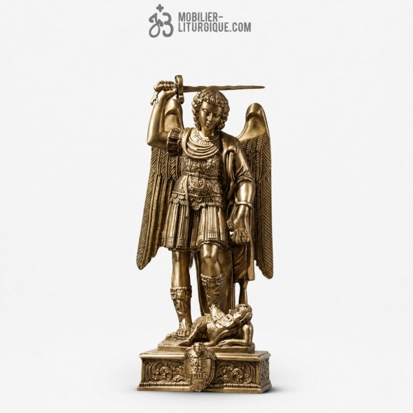 Statue Archange Saint Michel terrassant le d�mon blanc