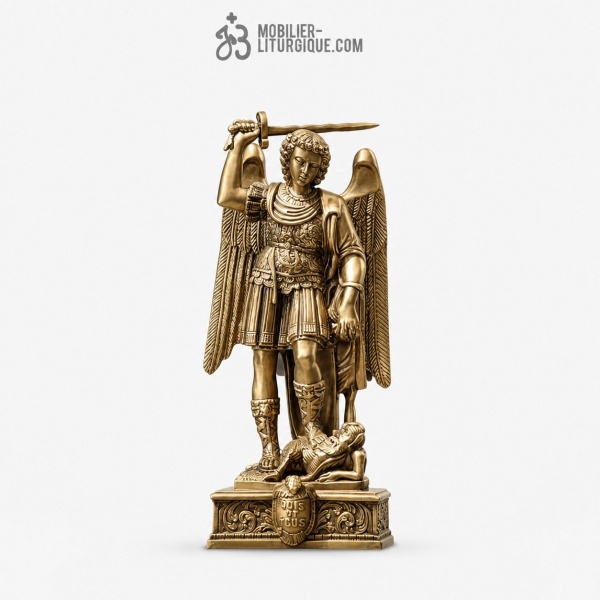 Statue Archange Saint Michel terrassant le d�mon finition blanc
