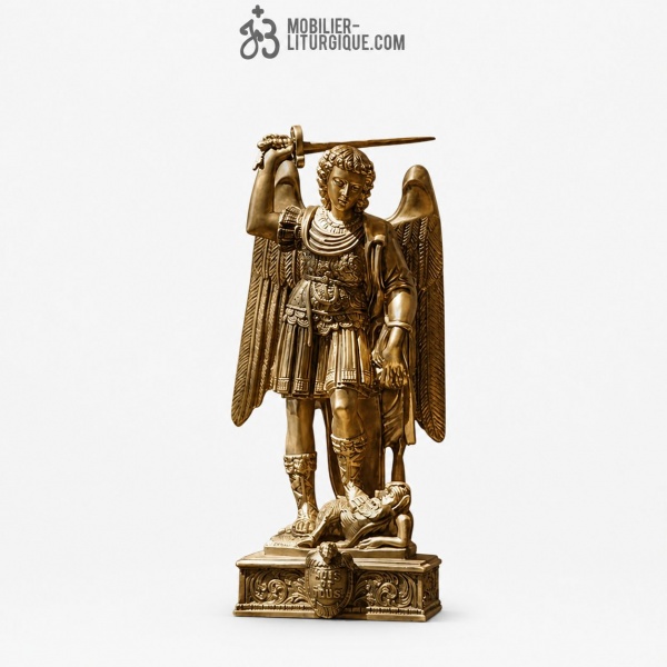 Statue Archange Saint Michel terrassant le d�mon ton bronze