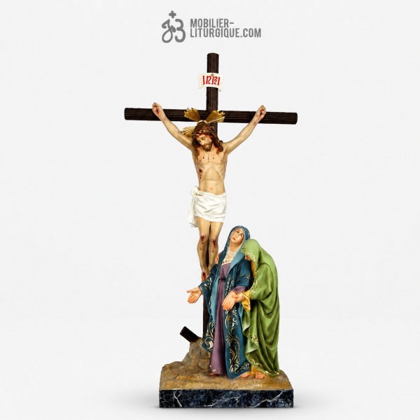 Statue Calvaire Polychrome Antique