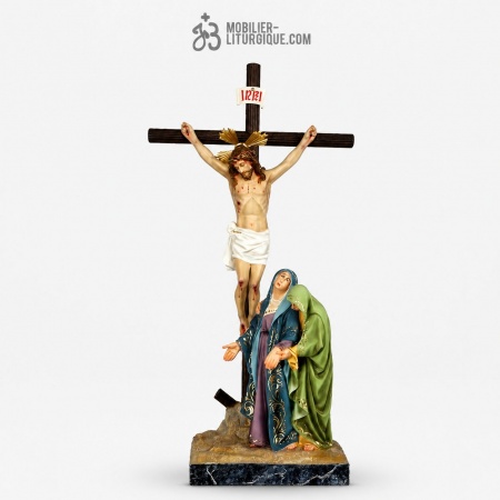 Statue Calvaire Polychrome Antique