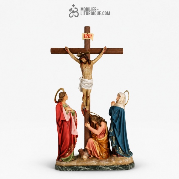 Statue Calvaire Polychrome Antique