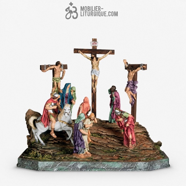 Statue Calvaire Polychrome Antique