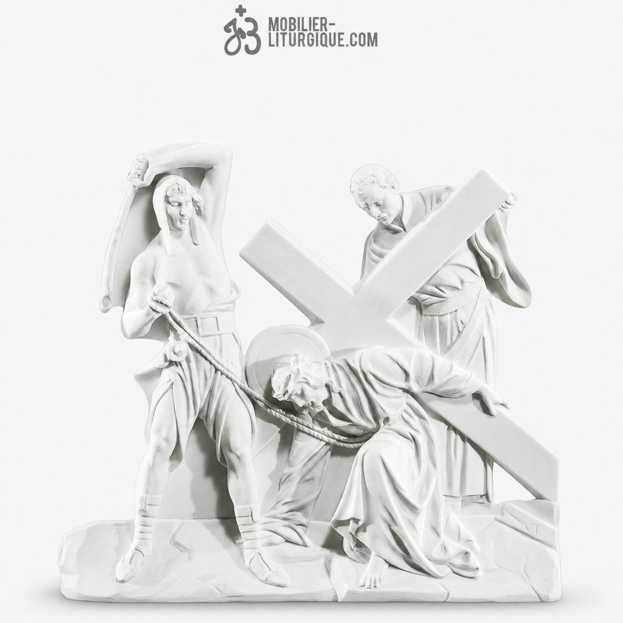 Statue Chemin de Croix (3&egrave;me station), en marbre blanc