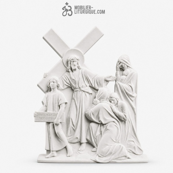 Statue Chemin de Croix (8�me station), en marbre blanc