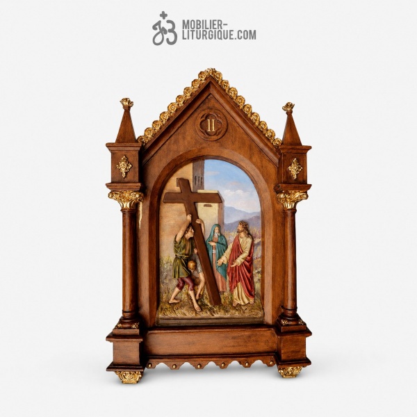Statue Chemin de Croix Polychrome Antique
