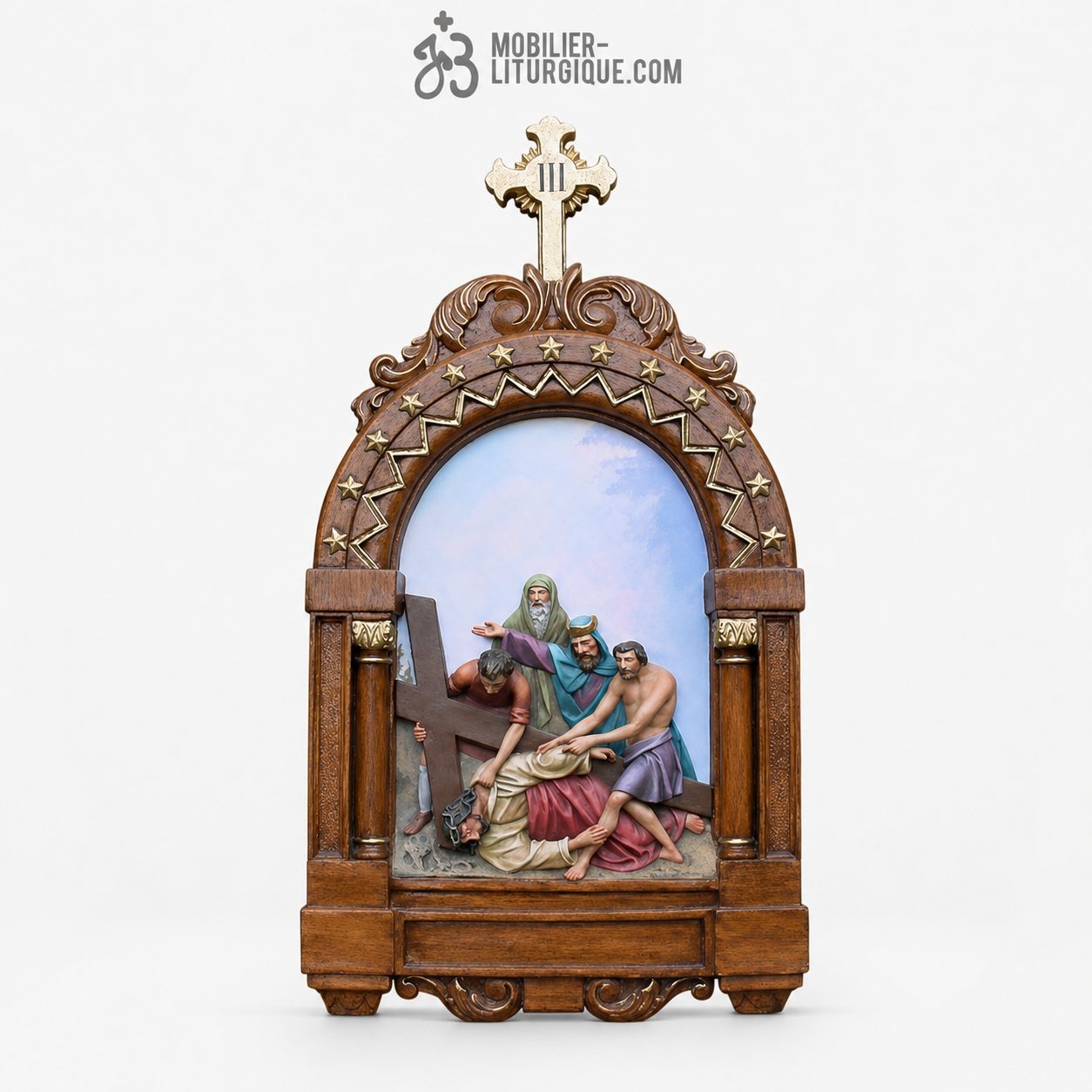 Statue Chemin de Croix Polychrome Antique