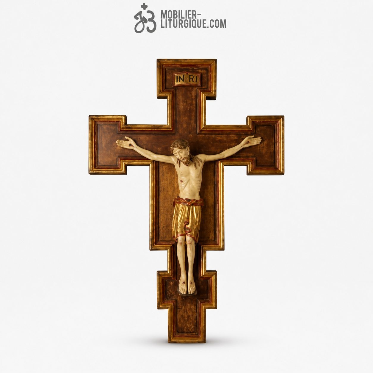 Statue Christ en croix D&eacute;cor&eacute;e