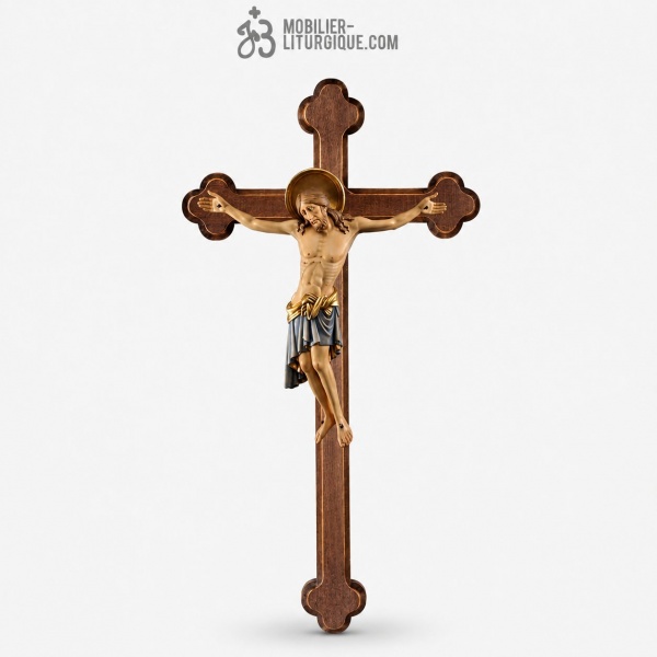 Statue Christ en croix en bois color�