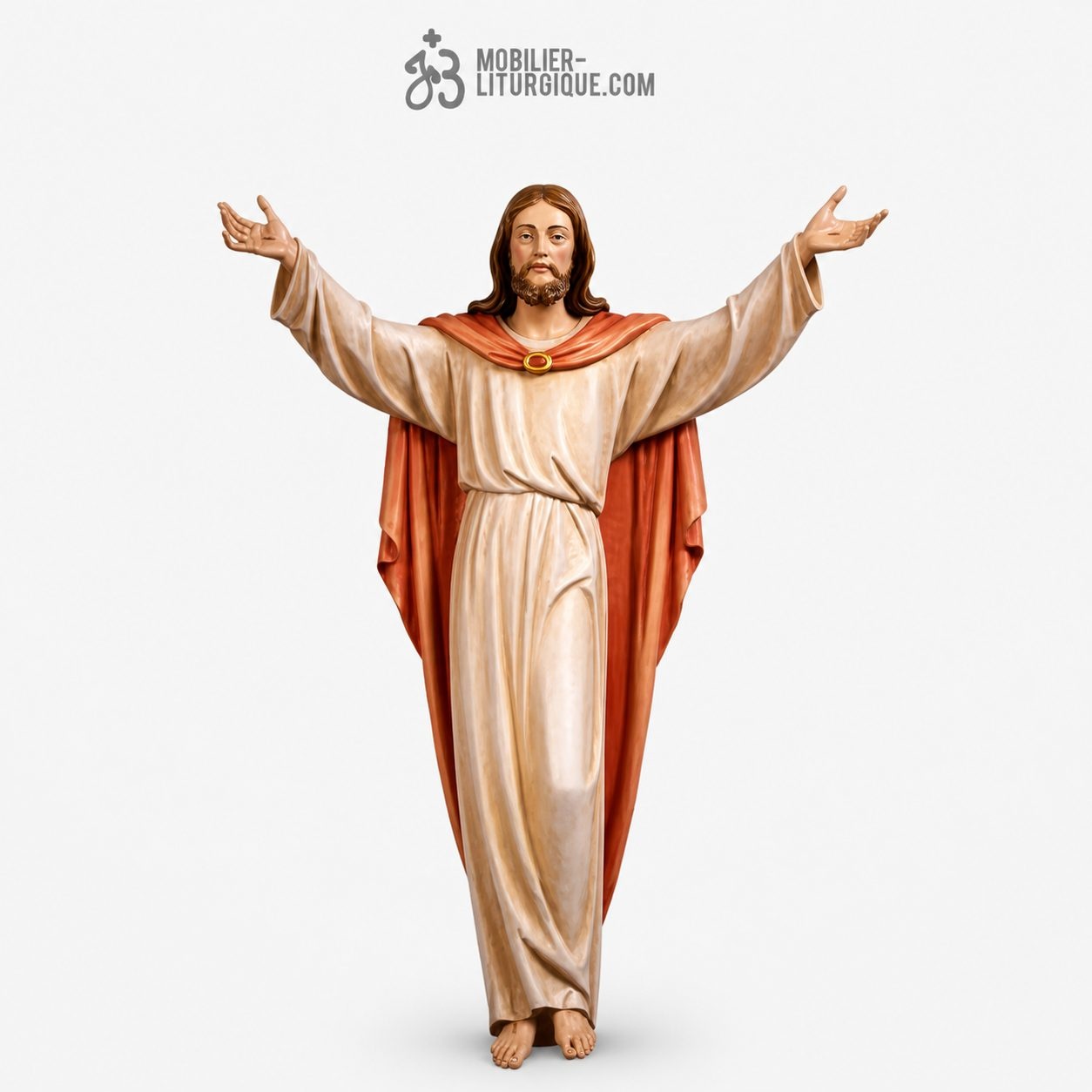 Statue Christ en croix en bois d&eacute;cor&eacute;