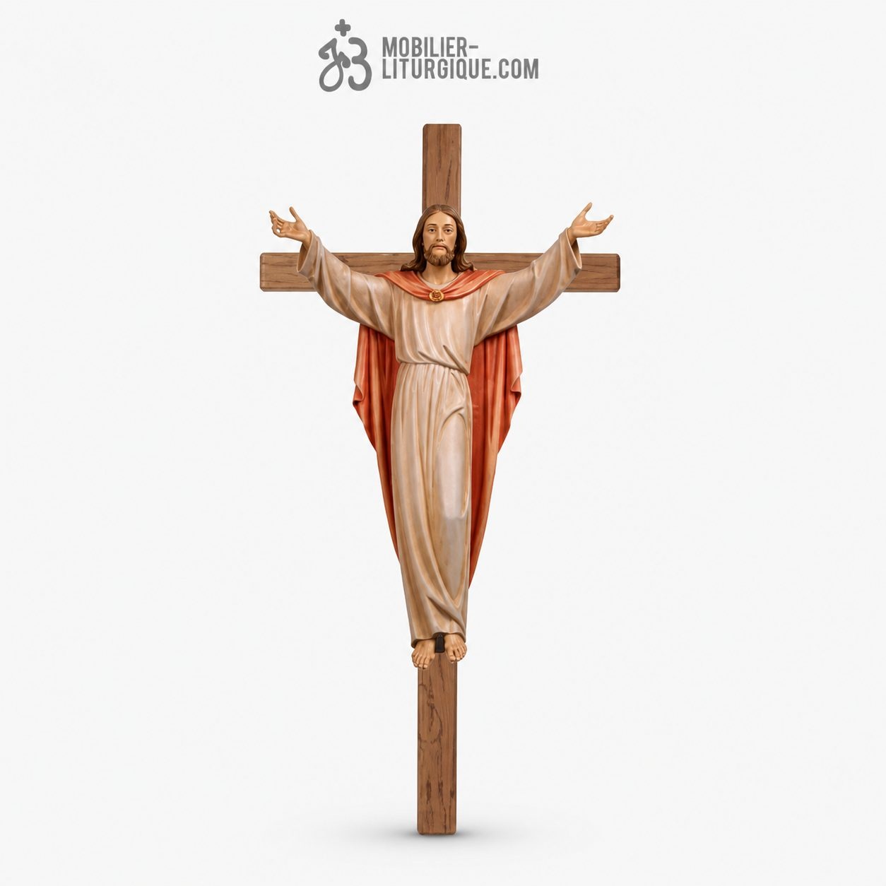 Statue Christ en croix en bois d&eacute;cor&eacute;