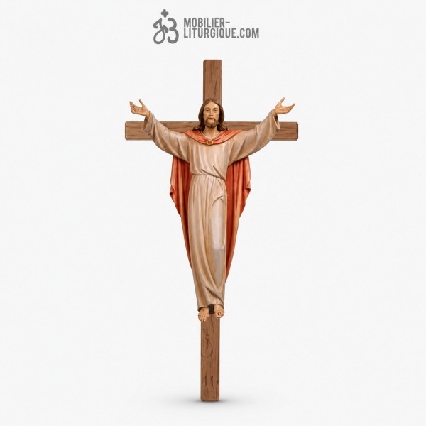 Statue Christ en croix en bois d�cor�
