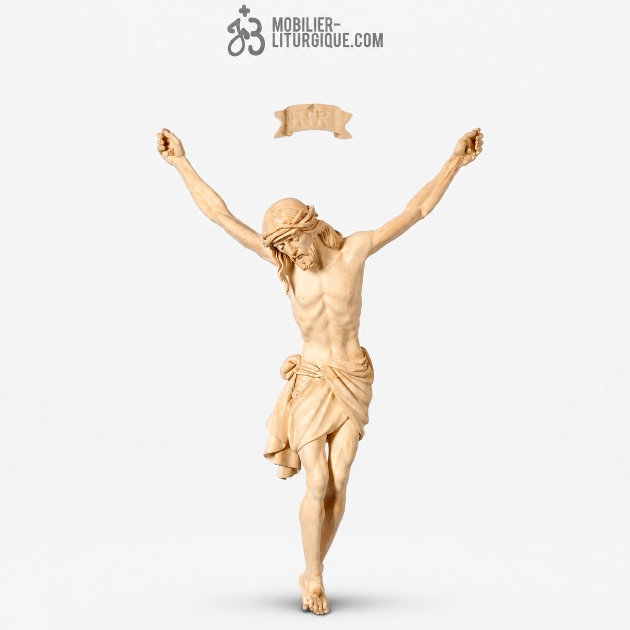 Statue Christ en croix en bois naturel