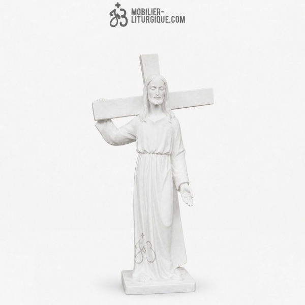 Statue Christ portant sa croix en poudre de marbre reconstitu� synth�tique, 90 cm