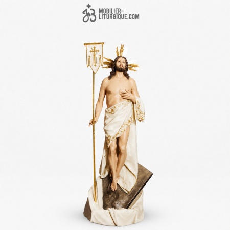 Statue Christ Ressuscit&eacute; Polychrome Antique