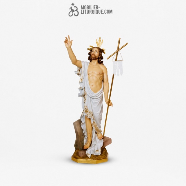 Statue Christ R�ssuscit� Polychrome Antique