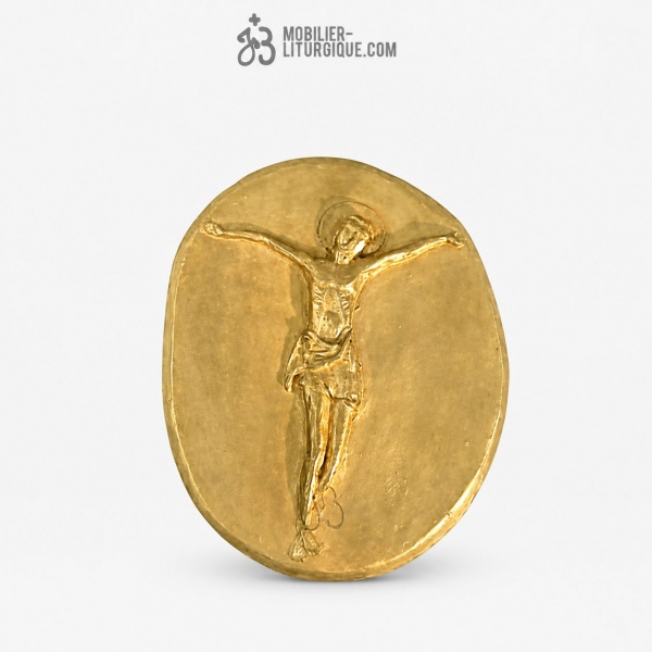Statue Christ sur plaque de bronze Polychrome
