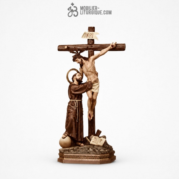 Statue Crucifix Polychrome Antique