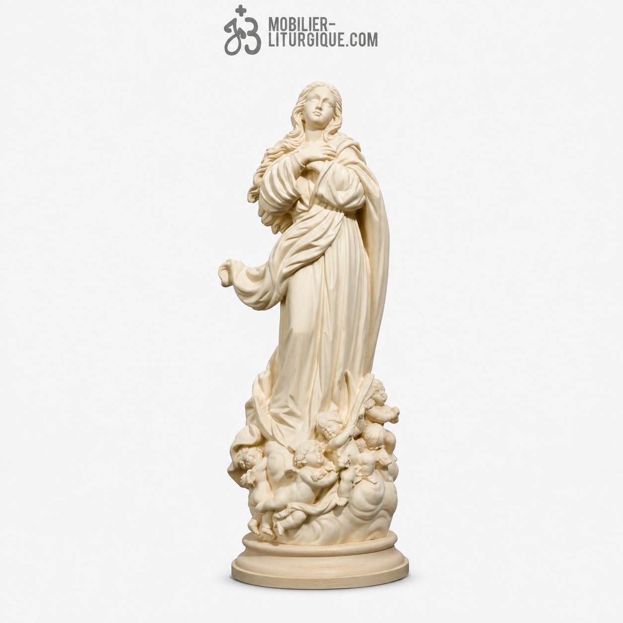 Statue de l\'Assomption de la Vierge Marie en bois naturel