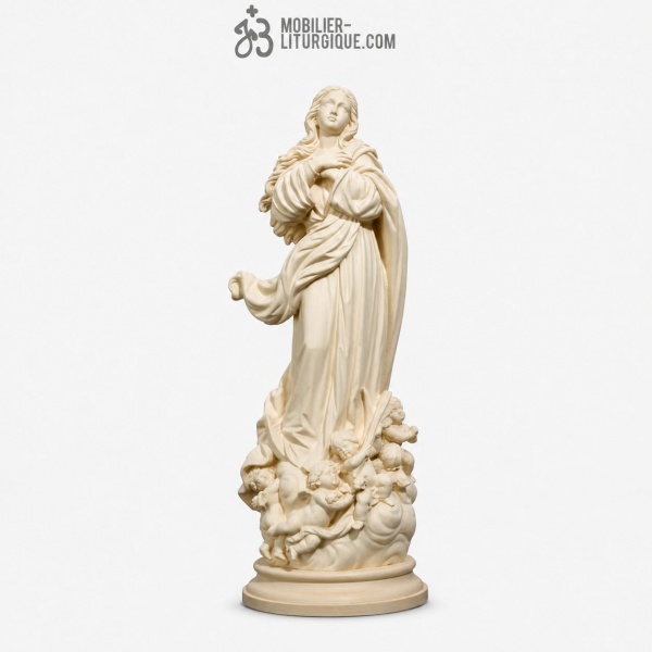 Statue de l\'Assomption de la Vierge Marie en bois naturel