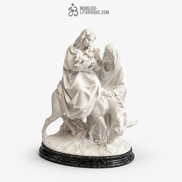 Statue de la Fuite en Egypte, en marbre blanc