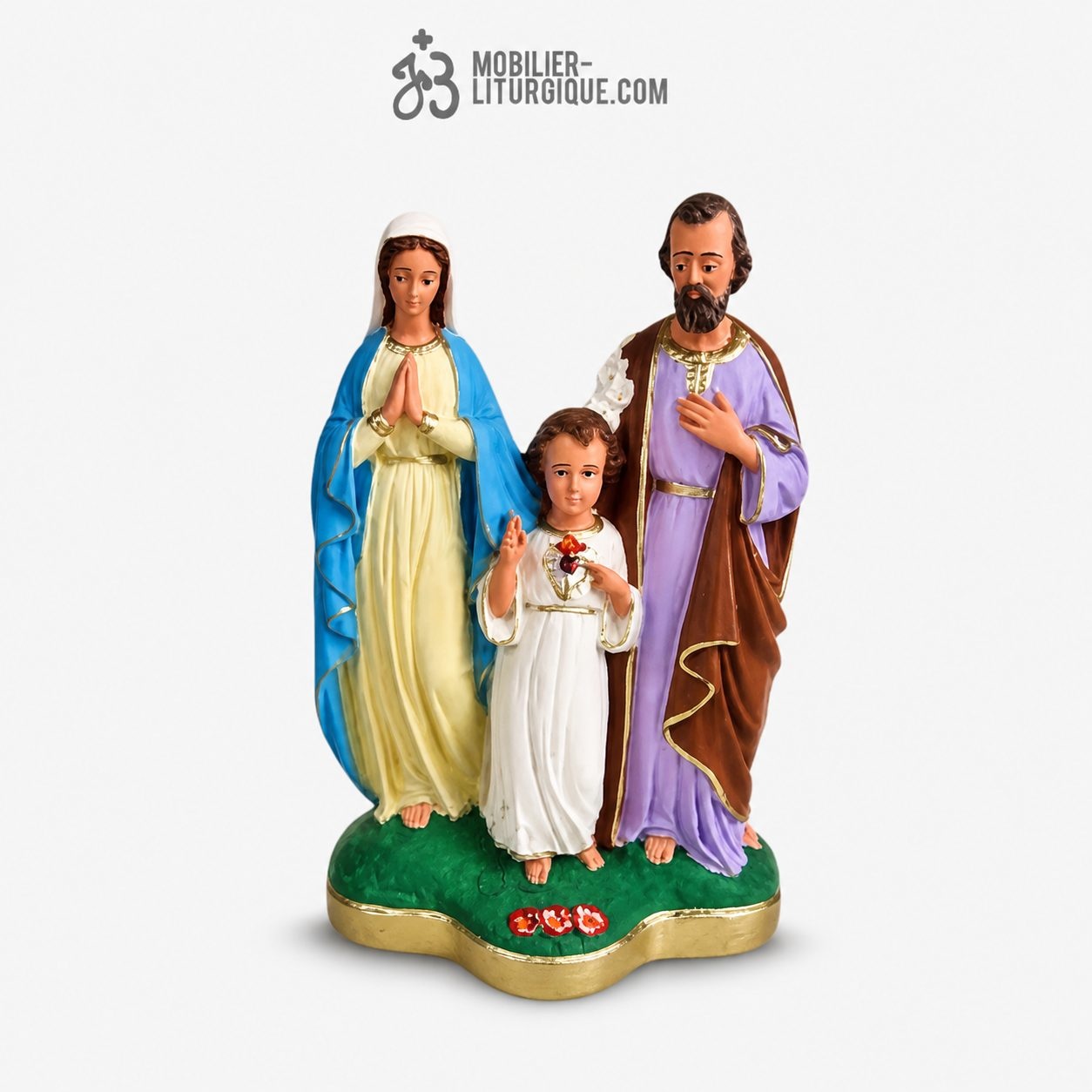 Statue de la Sainte Famille, en pl&acirc;tre color&eacute;