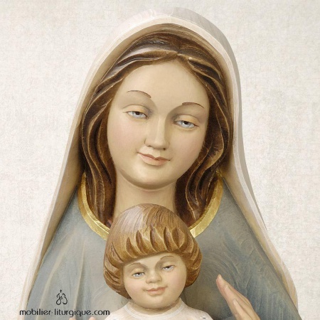 Statue de la Vierge à l'Enfant en bois décoré