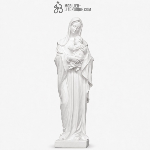 Statue de la Vierge � l\'Enfant, en marbre blanc 100 cm
