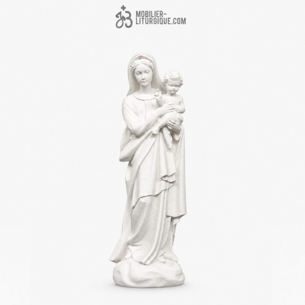 Statue de la Vierge � l\'Enfant ,en poudre de marbre blanc, 60 cm