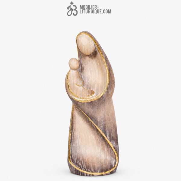 Statue de la Vierge � l\'Enfant design en bois 3 couleurs