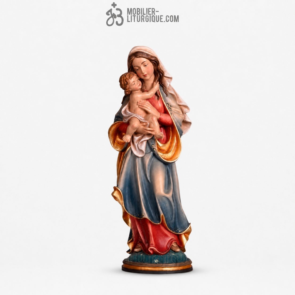 Statue de la Vierge &agrave; l\'Enfant en bois color&eacute;