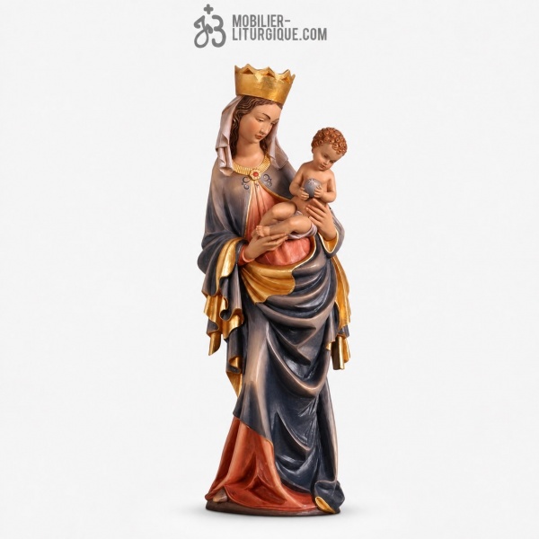 Statue de la Vierge � l\'Enfant en bois color�