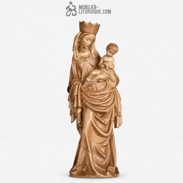 Statue de la Vierge � l\'Enfant en bois trois tons bruni